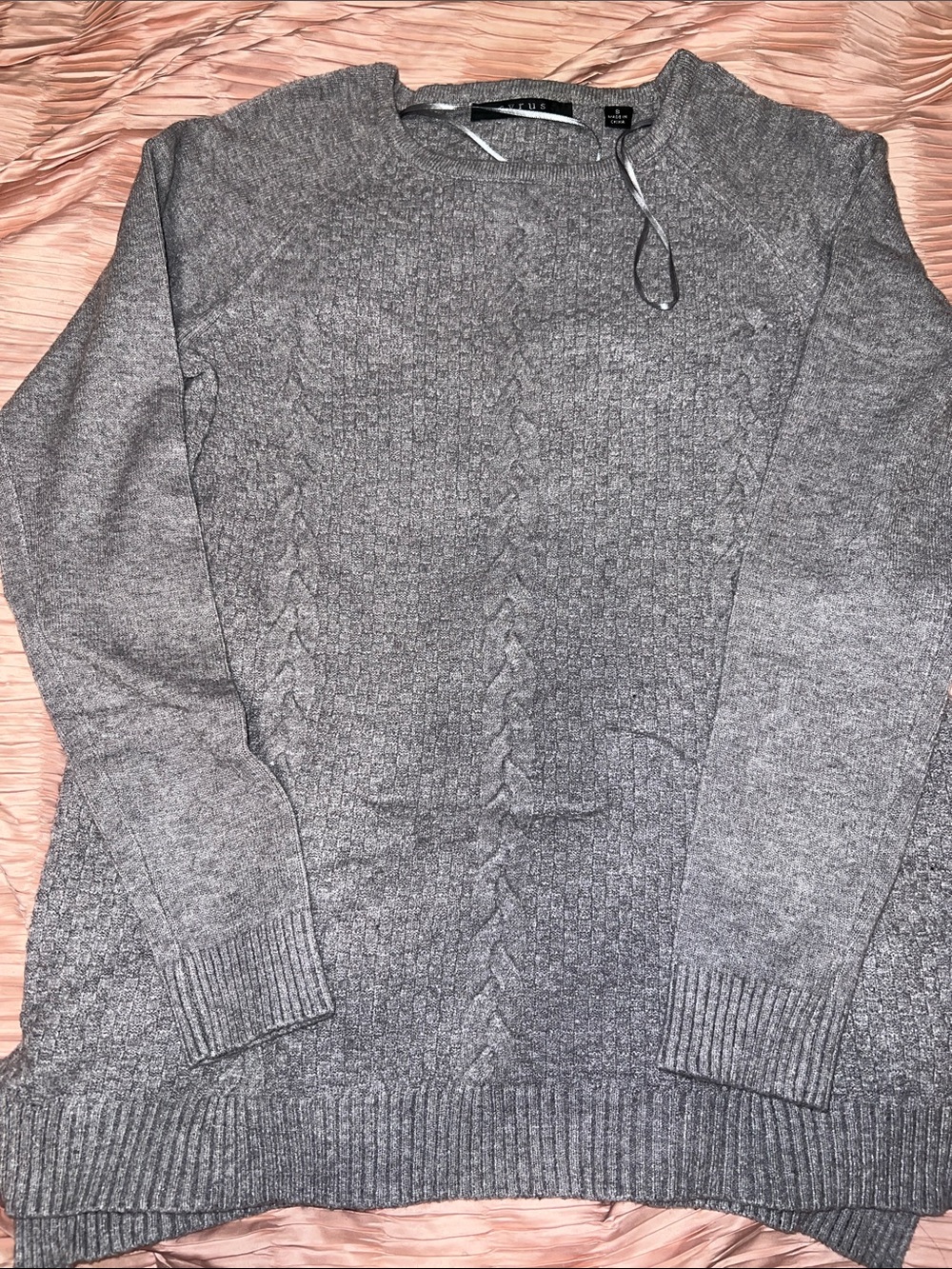 Cyrus Gray Cable Knit Crewneck Sweater